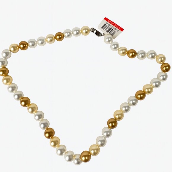 Multicolor Pearl Necklace | 43 Beads 10mm | Faux Pearls in White & Gold - Picture 4 of 5